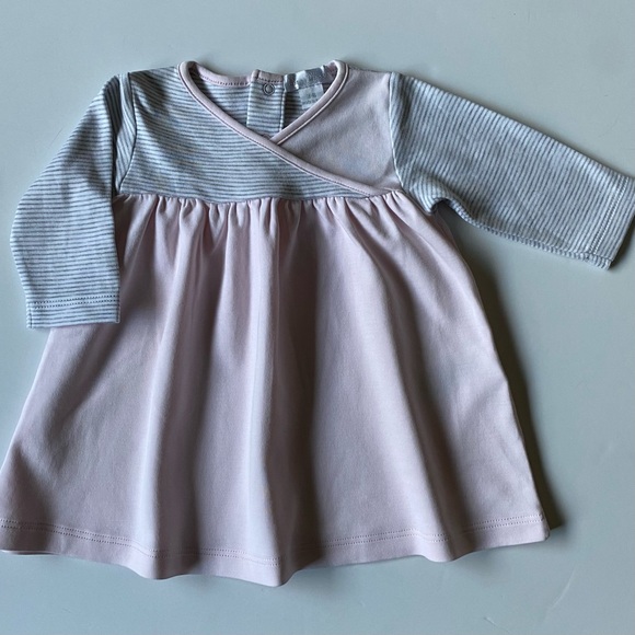 Kissy Kissy Dress 2 3 Months Pink Gray Stripes Cotton Cross Over Front EUC Girls - Picture 1 of 11